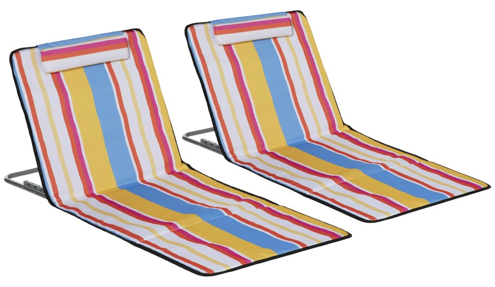 Outsunny Set 2 Șezlonguri de Plajă cu Spătar Reglabil pe 5 Niveluri, Tetieră și Geantă de Transport, 124x53x35-45 cm, Multicolor | Aosom Romania
