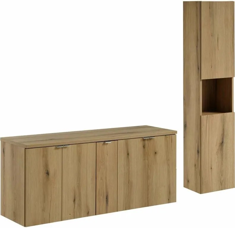 Set dulap baza suspendat 140 cm cu blat, dulap coloana si dulap lateral Comad Nova stejar Coast Evoke