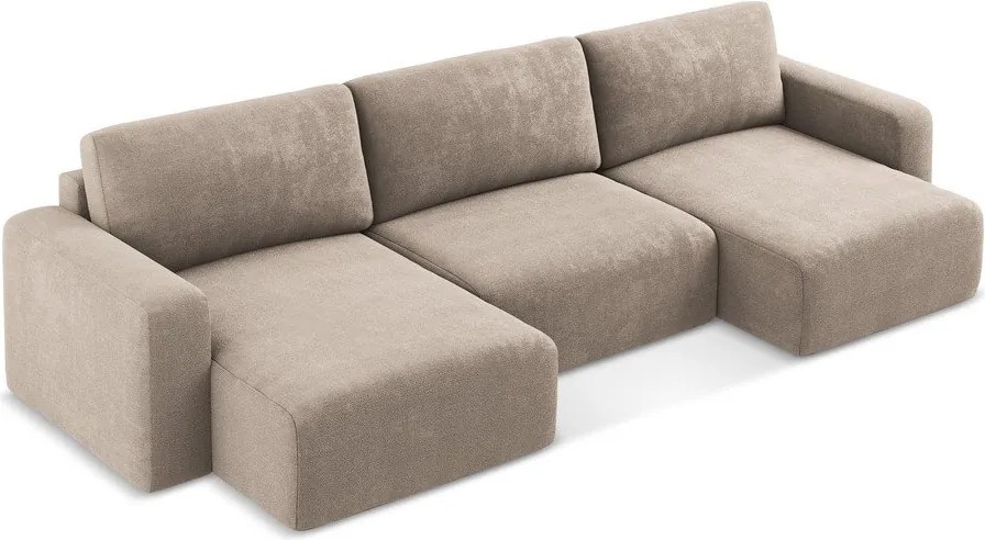 Colțar bej extensibil/cu spațiu de depozitare cu tapițerie din chenille (în formă de "U") Kona – Makamii