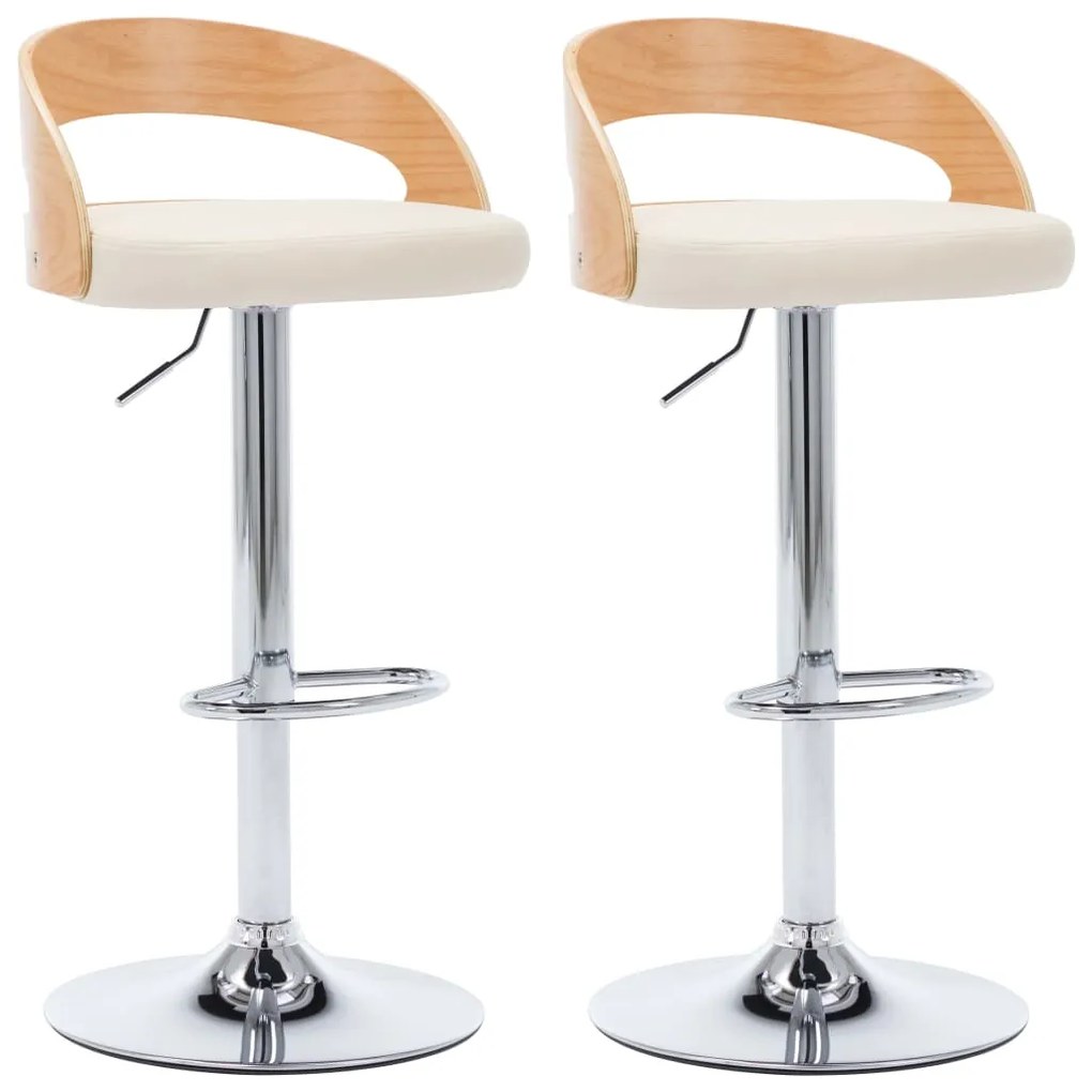 283147 vidaXL Scaune de bar, 2 buc., crem, piele artificială și lemn curbat