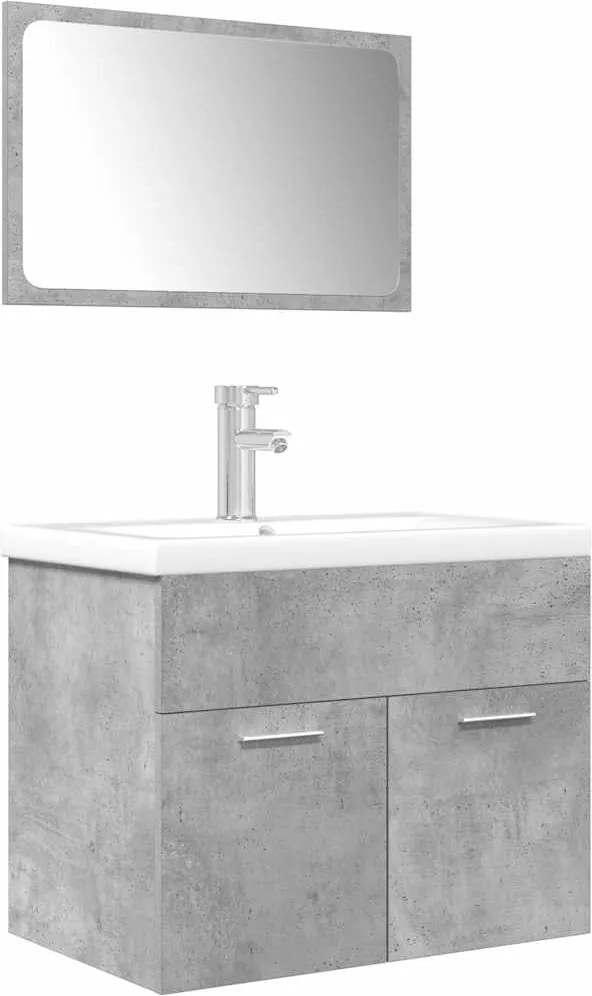 vidaXL Set mobilier de baie, 3 piese, gri beton, lemn compozit