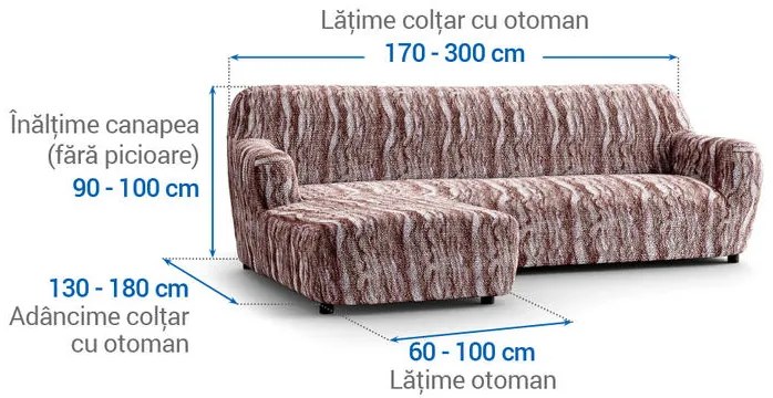 Huse bielastice OCEANO NOU bordo-maroniu canapea cu otoman stânga (l. 170 - 300 cm)