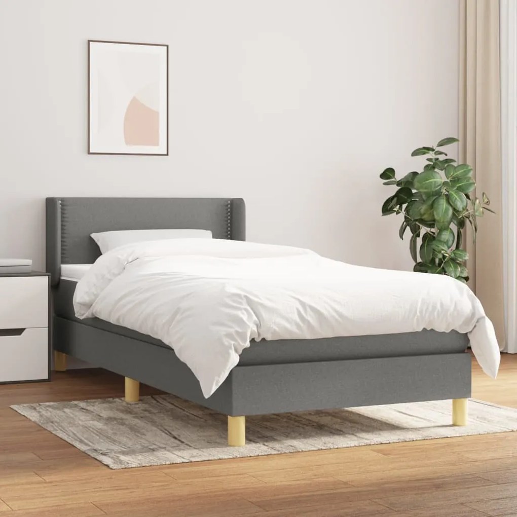 3130170 vidaXL Pat box spring cu saltea, gri închis, 100x200 cm, textil