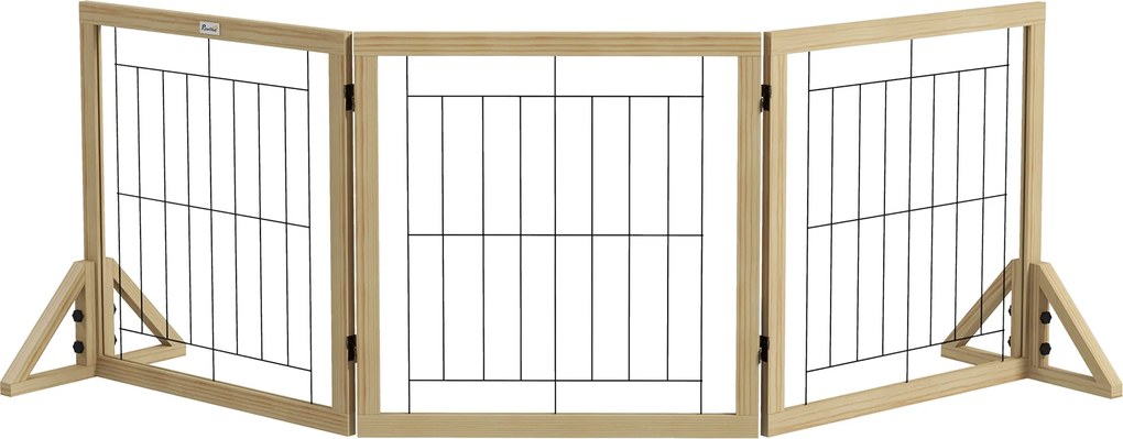 PawHut Gard pliabil pentru câini, gard de siguranță pentru animale de companie și căței cu 3 panouri și suporturi triunghiulare, 210x70 cm, lemn natural | Aosom Romania