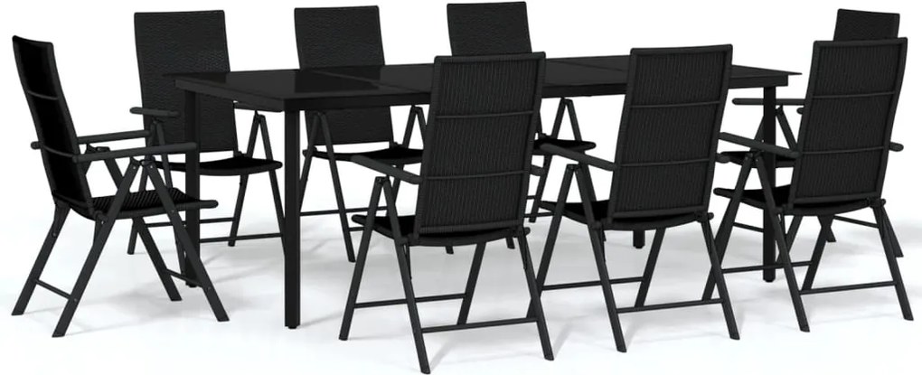 vidaXL Set mobilier de grădină, 9 piese, negru
