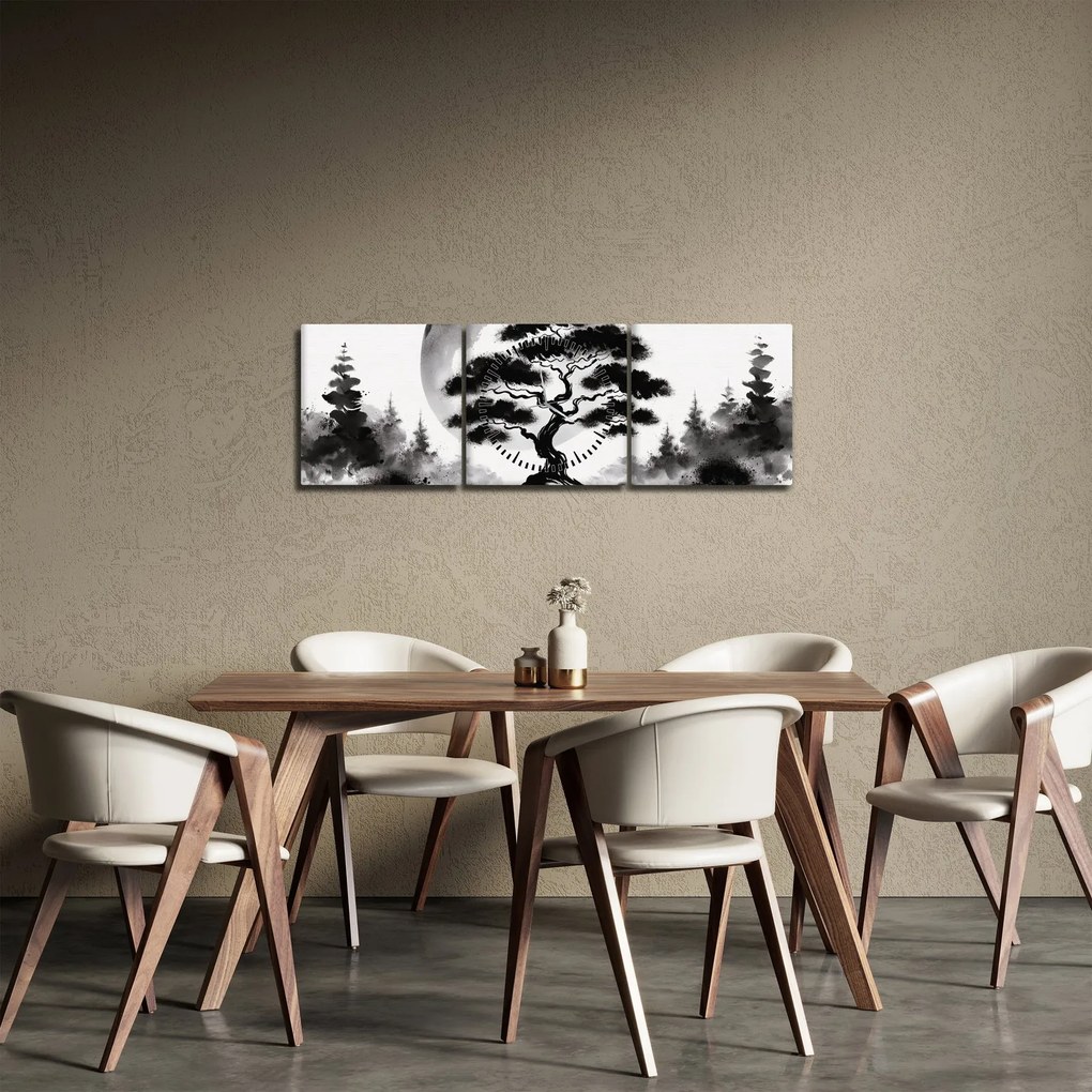 Tablou – Bonsai alb-negru (cu ceas) (90x30 cm)