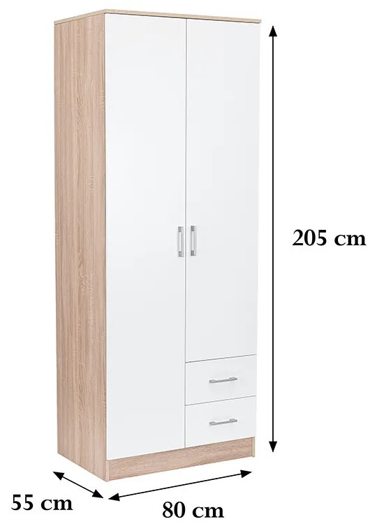 Dulap Miami 80x205 cm alb-stejar sonoma