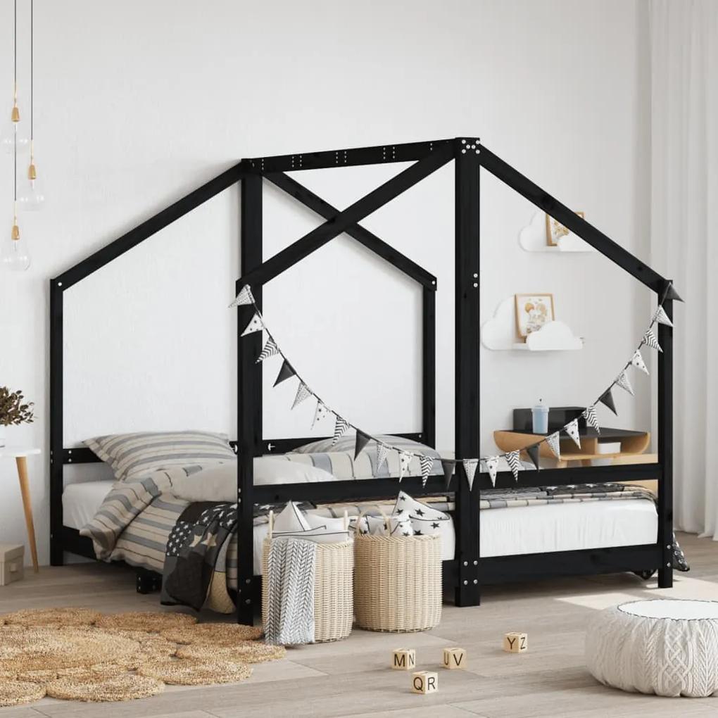 3200597 vidaXL Cadru de pat pentru copii negru 2x(80x160) cm lemn masiv de pin
