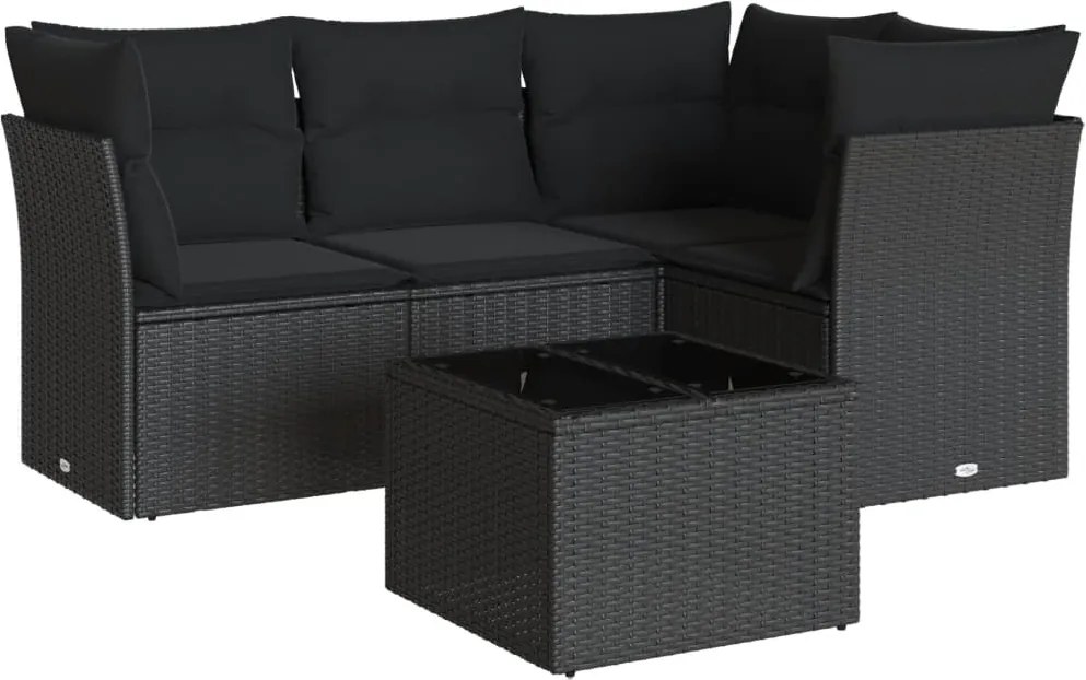 vidaXL Set mobilier de grădină cu perne, 5 piese, negru, poliratan