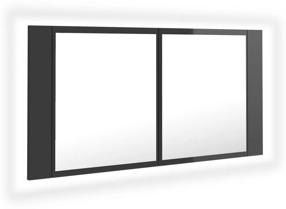 804979 vidaXL Dulap de baie cu oglindă & LED, gri extralucios, 90x12x45 acril