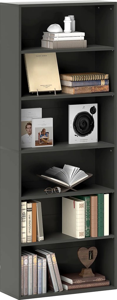 HOMCOM Bibliotecă raft de depozitare 6 niveluri cu rafturi reglabile pentru living, dormitor, birou, 60x24x158,5cm, negru | Aosom Romania