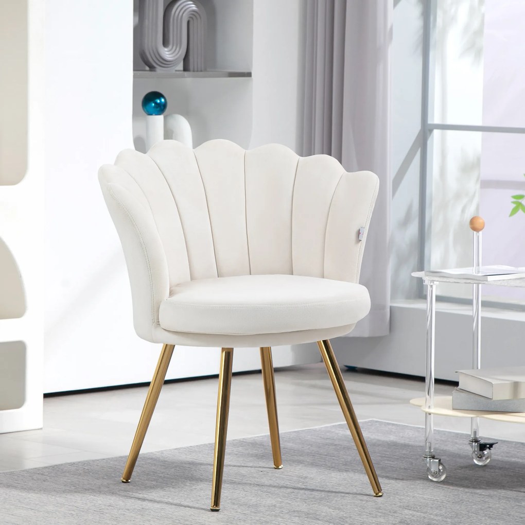 HOMCOM Fotoliu scoică scaun coafeză fotoliu din catifea fotoliu de living cu picioare din metal aurit crem | Aosom Romania
