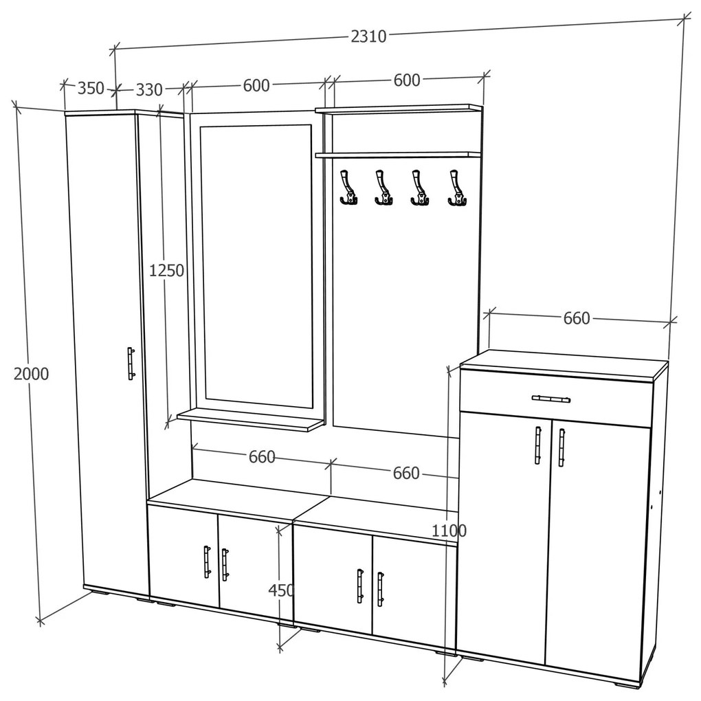 Set haaus V4, Antracit/Alb, L 230 cm