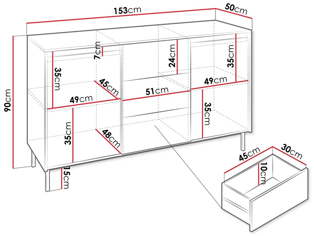 Comodă Somkera 2D3SZ (Alb + Negru) . 1103678