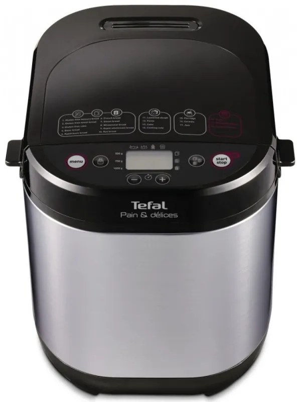 Aparat de paine Tefal Pain & Delices PF240E38, 700 W, 1000/750/500 g, 3 grade coacere, 20 programe, Negru/otel inoxidabil