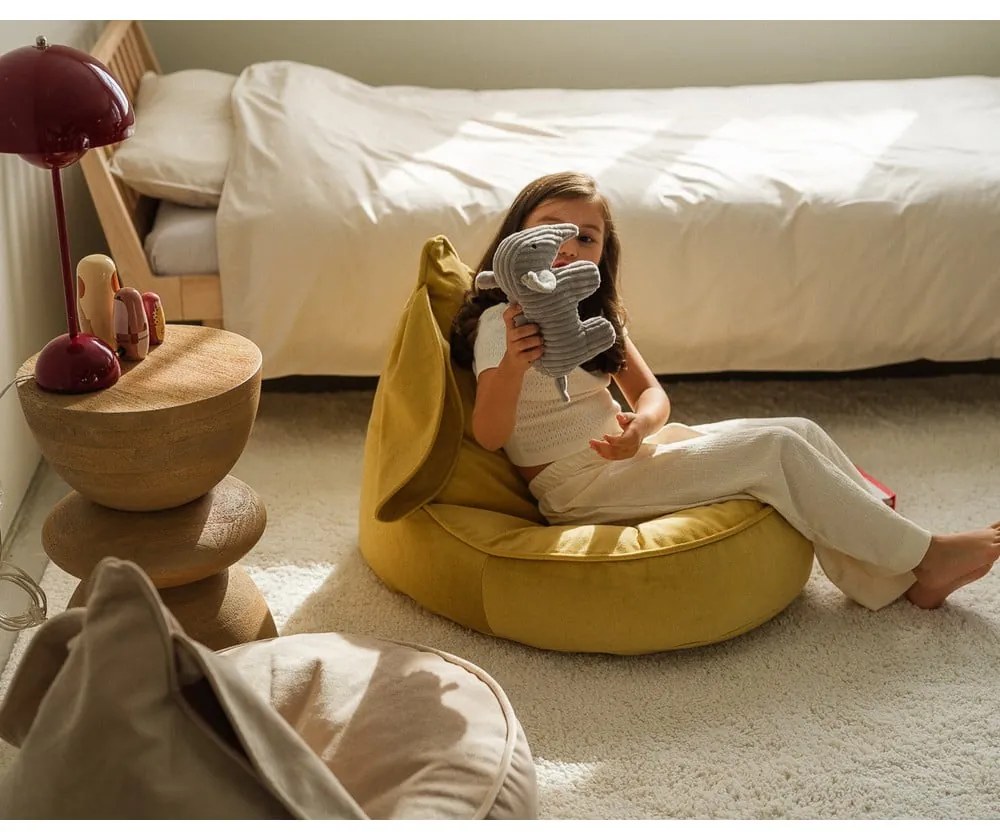 Fotoliu puf pentru copii galben cu tapițerie din catifea Bunny – Wigiwama