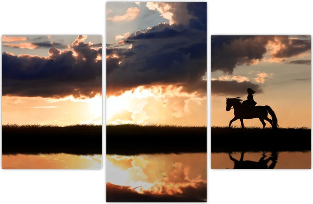 Tablou - Rider pe un cal la apus de soare (90x60 cm)