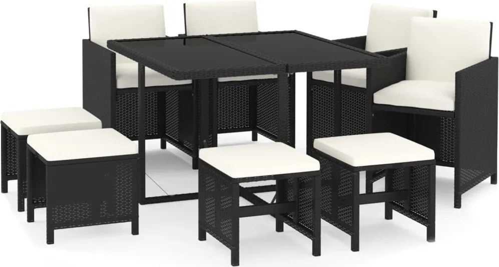vidaXL Set mobilier de grădină cu perne, 9 piese, negru, poliratan