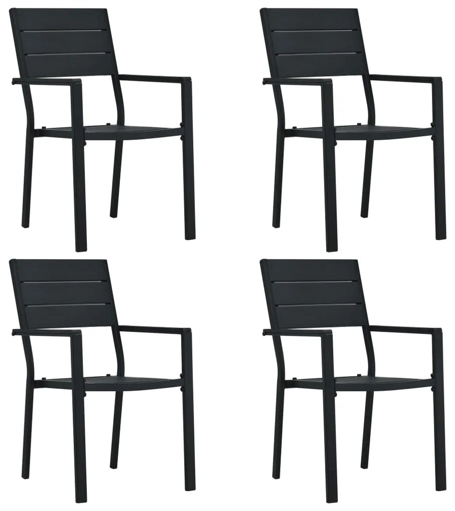 vidaXL Scaune de grădină, 4 buc., negru, HDPE, aspect lemn