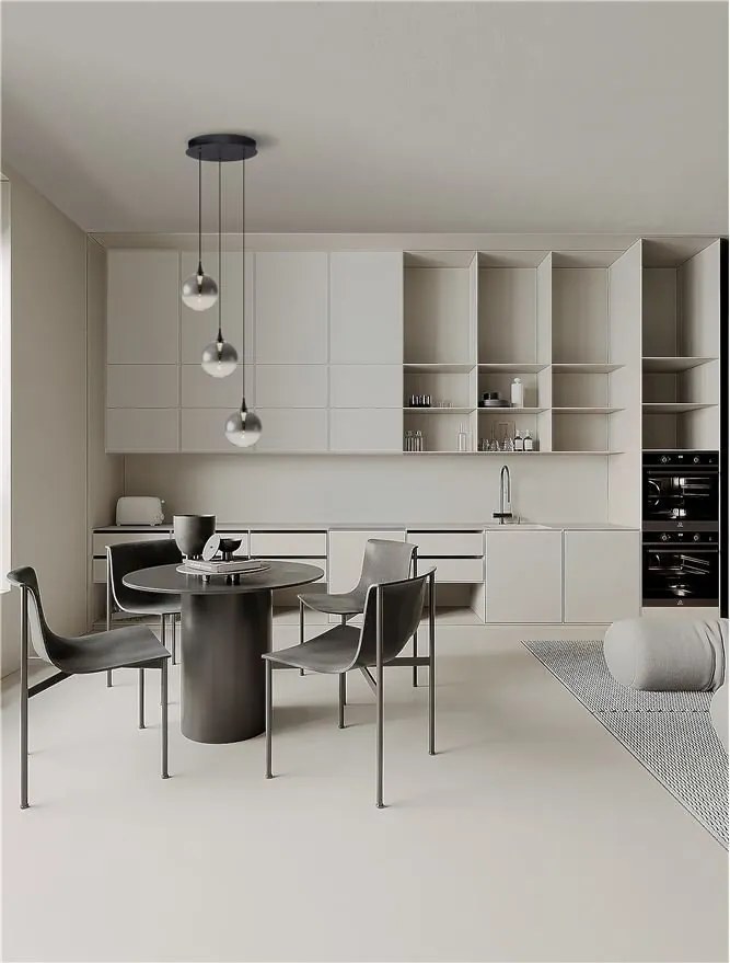 Lustra moderna cu 3 pendule LED, Metal, Sticla, Fumuriu, ORENDA