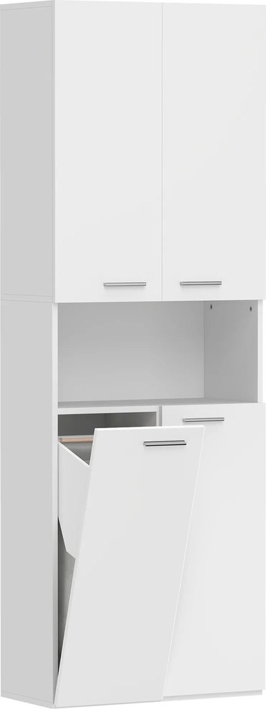 HOMCOM Dulap de baie înalt de 174 cm cu coș de rufe basculant și uși Soft-Close, Alb | Aosom Romania