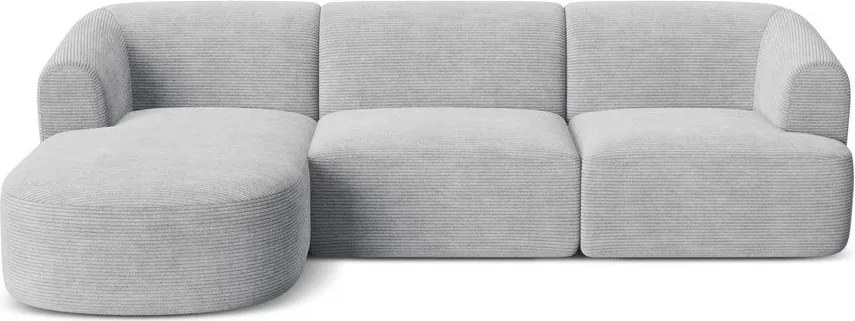 Colțar gri deschis cu tapițerie din catifea reiată (cu colț pe partea stângă/cu șezlong) Campi – Cosmopolitan Design