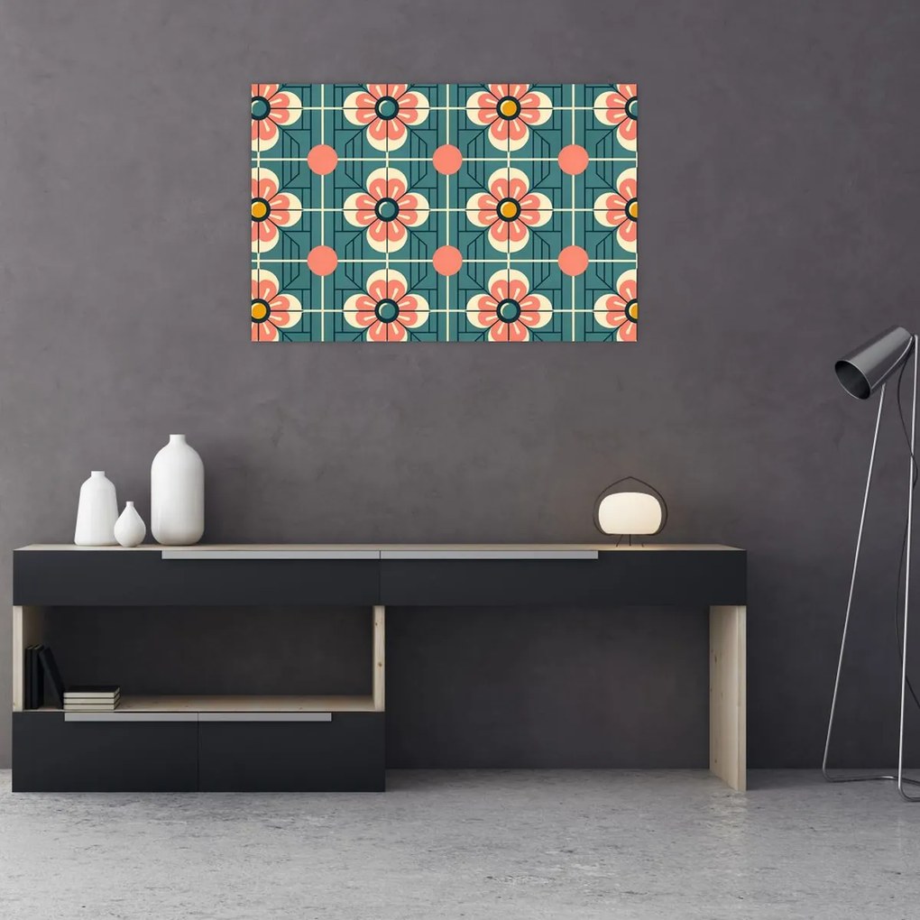 Tablou - Model retro cu flori (90x60 cm)