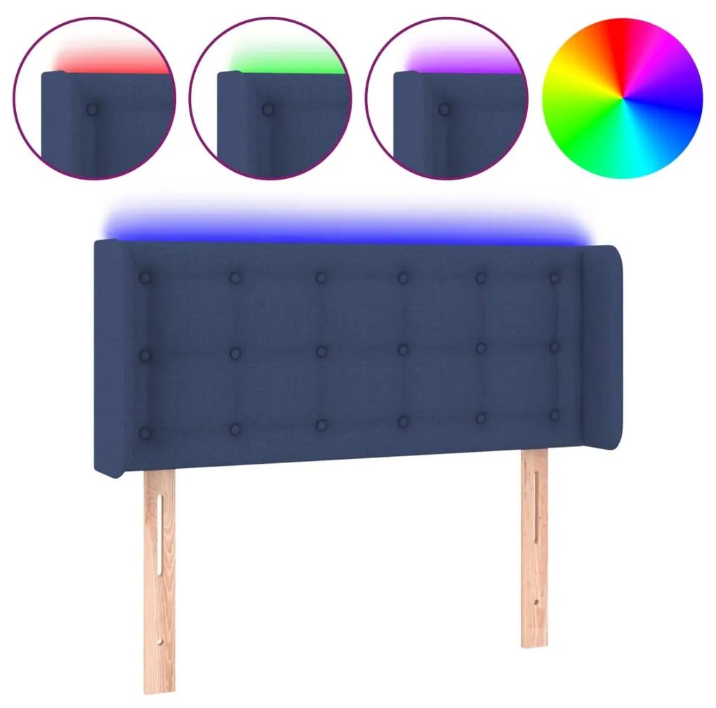 3123666 vidaXL Tăblie de pat cu LED, albastru, 103x16x78/88 cm, textil