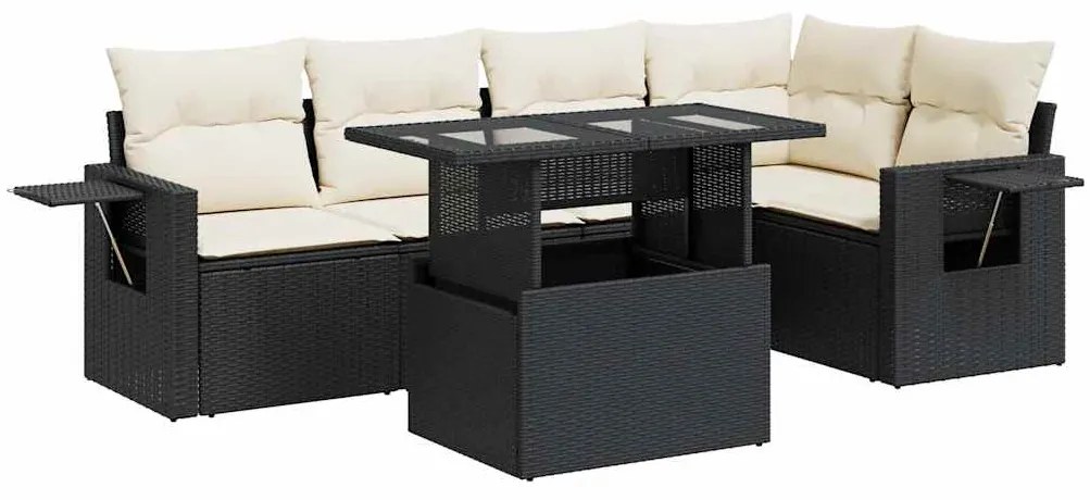 3326477 vidaXL Set mobilier de grădină cu perne, 6 piese, negru, poliratan