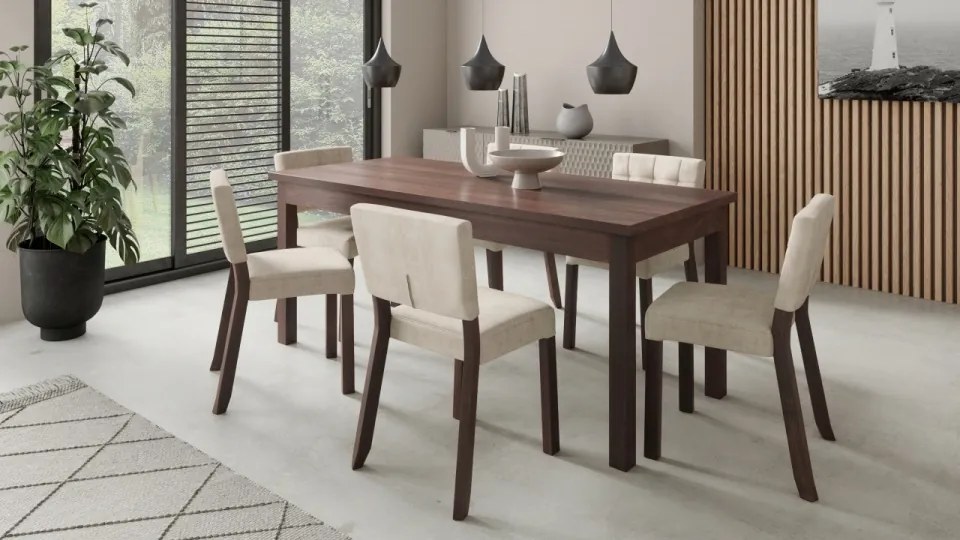 Set de masa extensibila si 6 scaune tapitate, RODOS 80, ADRK Furniture (Culoare: Stejar)