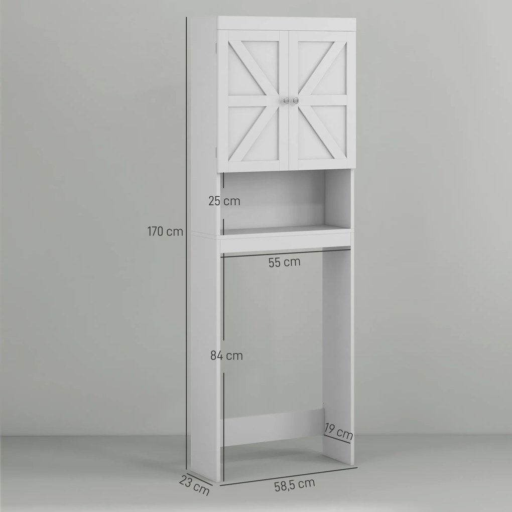 HOMCOM Dulap de depozitare deasupra toaletelor, dulap de baie cu 2 uși raft 58,5L x 23l x 170H cm alb | Aosom Romania