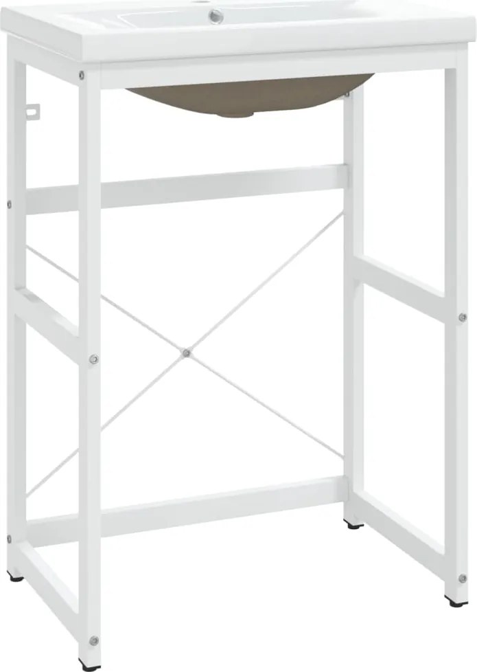 vidaXL Cadru lavoar baie cu chiuvetă încorporată, alb, fier