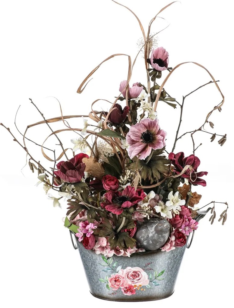 Floare artificială Anemona roz, 3 flori, 56 x 17cm