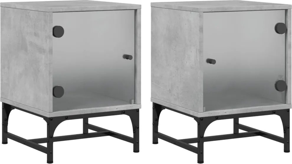 vidaXL Noptiere cu uși din sticlă, 2 buc., gri beton, 35x37x50 cm