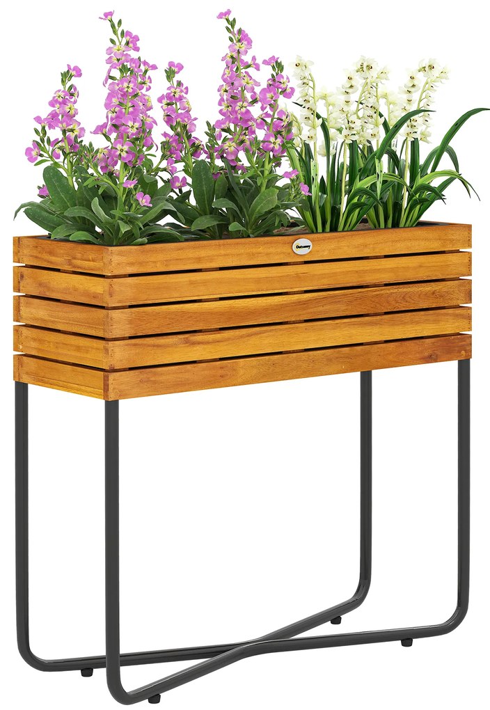 Outsunny Ghiveci cu suport pentru flori găuri de drenaj lemn acacia 62 x 22,5 x 61 cm efect lemn natural | Aosom Romania