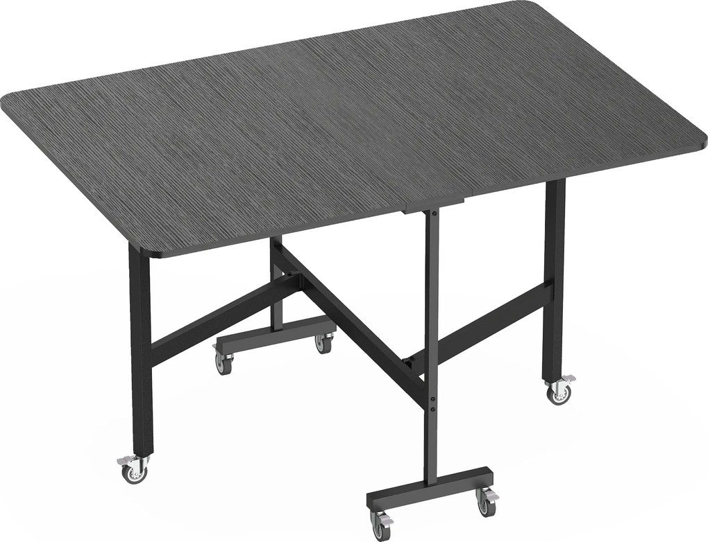 HOMCOM Masă de Dining Pliabilă, Masă de Bucătărie Rabatabilă cu Roți cu Frână pentru 4-6 Persoane, Birou Compact cu Cadru din Oțel, pentru Living, 120x80x73 cm, Negru cu Efect de Lemn | Aosom Romania