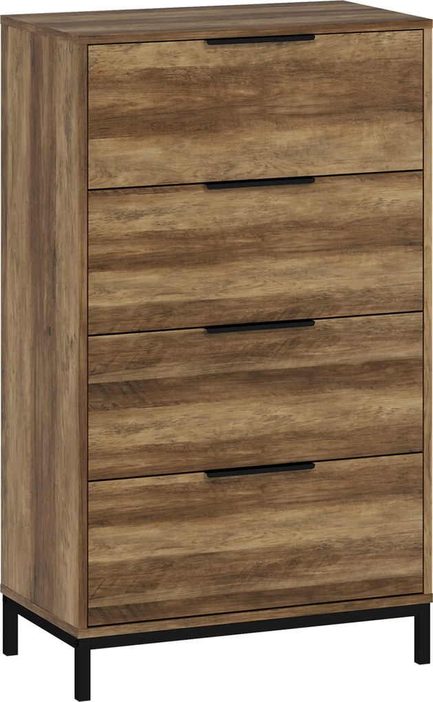 HOMCOM Comodă 4 Sertare din PAL și Metal 62x35x105 cm Maro Deschis | Aosom Romania