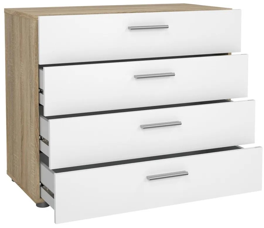 Comodă Pedro III, stejar sonoma / alb lucios