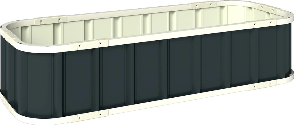 Outsunny Pat Ridicat de Grădină pentru Exterior cu Bază Deschisă, Mănuși, Margini Pliate, Ghiveci în Oțel Galvanizat pentru Plante, Flori, Legume Balcon Grădină, 136x52x31 cm, Gri Închis | Aosom Romania
