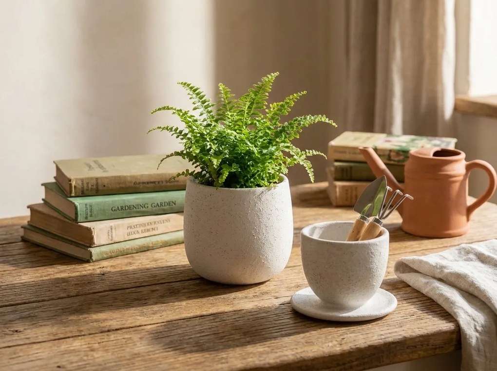 Set ceramic in doua piese, ceasca si recipient NEST 10 cm, alb