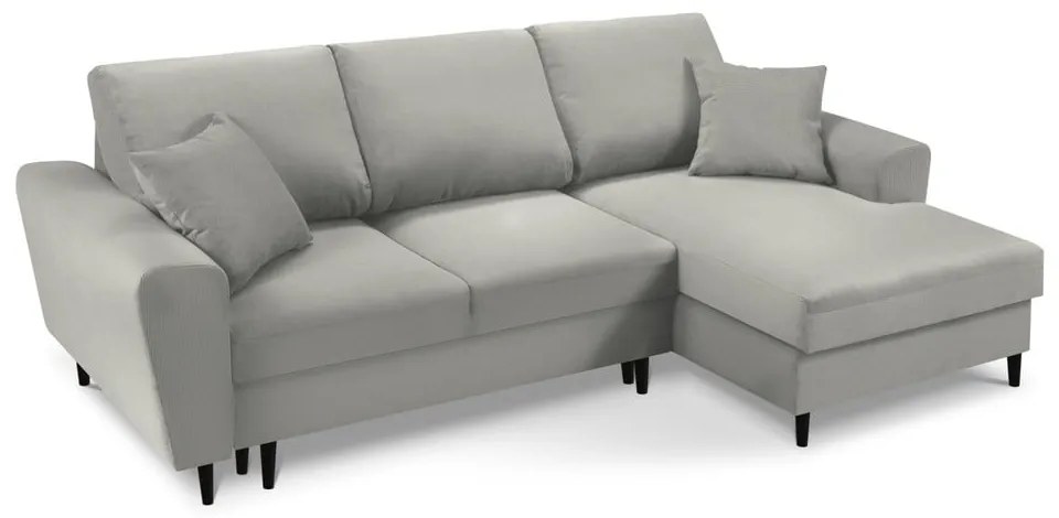 Colțar gri deschis extensibil, cu spațiu de depozitare cu tapițerie din catifea reiată (cu colț pe partea dreaptă, cu șezlong) Kyoto – Cosmopolitan Design