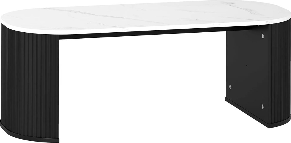 HOMCOM Masă de cafea ovală, măsuță cu aspect marmură, colțuri rotunjite picioare groase, 110 x 50 x 40 cm, negru | Aosom Romania