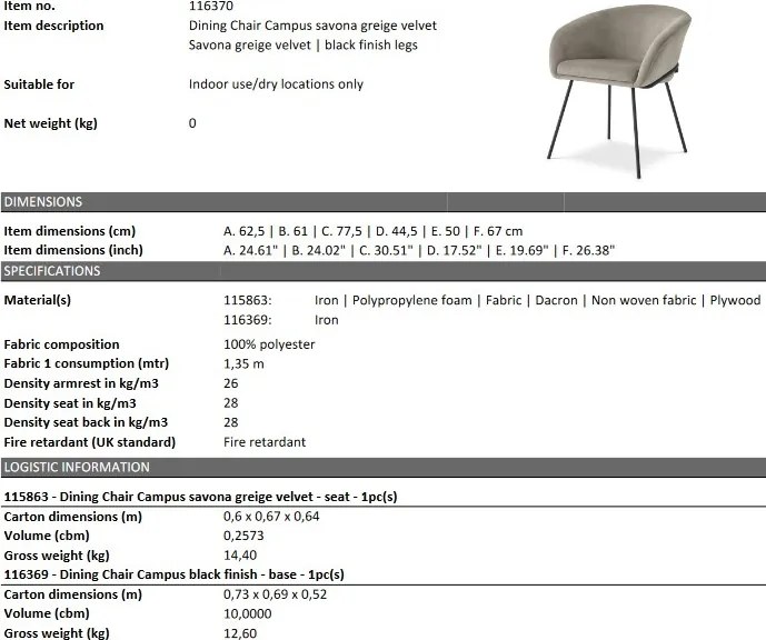 Scaun tapitat design LUX Campus, savona greige 116370 HZ