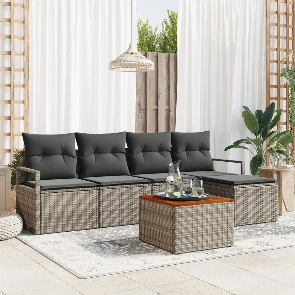 vidaXL Set de canapele pentru grădină cu pernă 6 pcs Gri Rattan poli