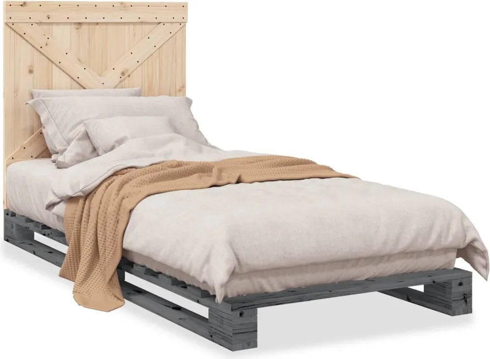 vidaXL Cadru de pat cu tăblie, gri, 90x200 cm, lemn masiv de pin