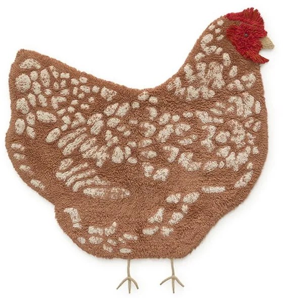 Covor pentru copii maro lavabil, țesut manual din bumbac 110x100 cm Chicken – Lorena Canals