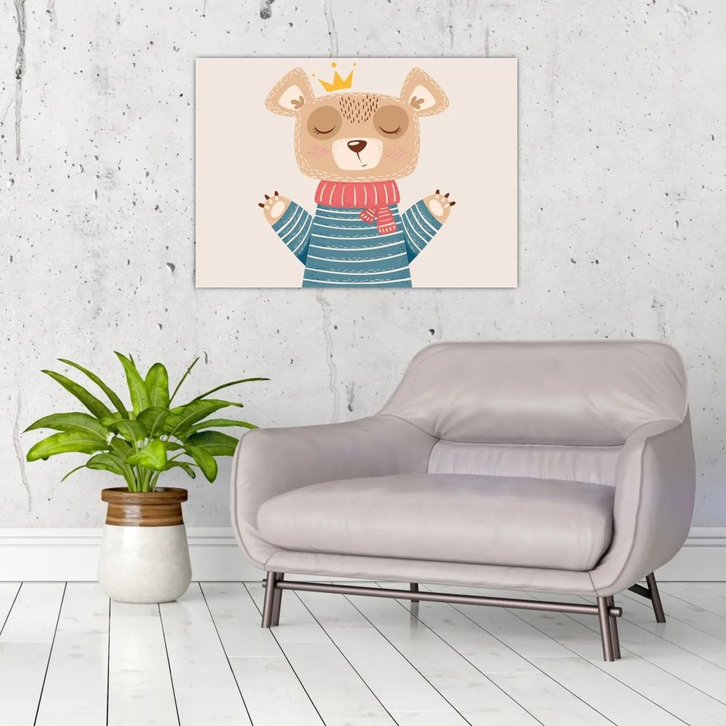 Tablou - Bej ursuleț de pluș cu coroană (70x50 cm)