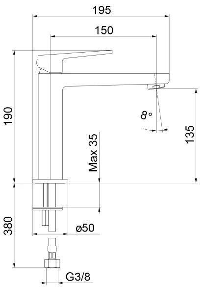 Baterie pentru lavoar Sapho TURSI 19 cm, finisaj crom lucios