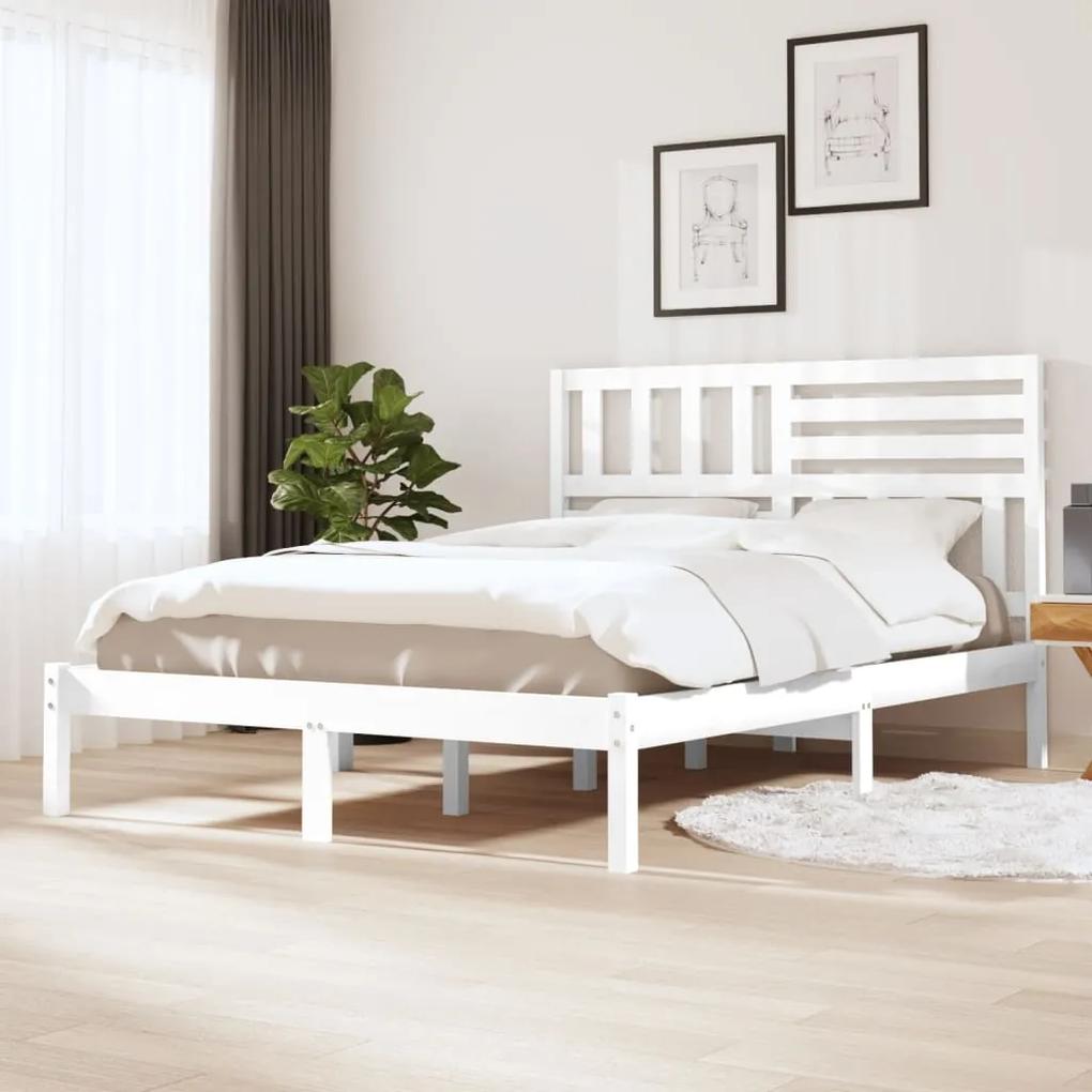 3101029 vidaXL Cadru de pat, alb, 150x200 cm, lemn masiv de pin