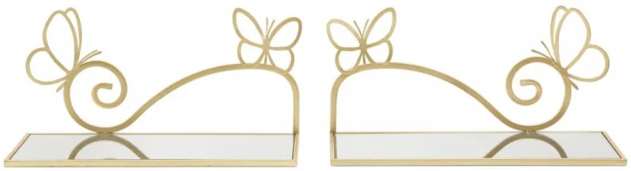 Set 2 noptiere cu oglinda aurii din metal, 41,5x18x21 cm, Butterfly Mauro Ferretti